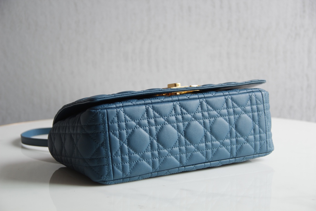 Large Dior Caro Bag Blue Supple Cannage Calfskin